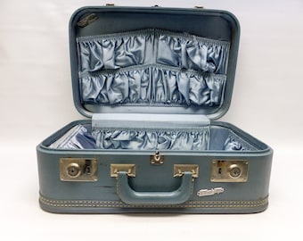 Slate blue suitcase - 1960s Travel Joy