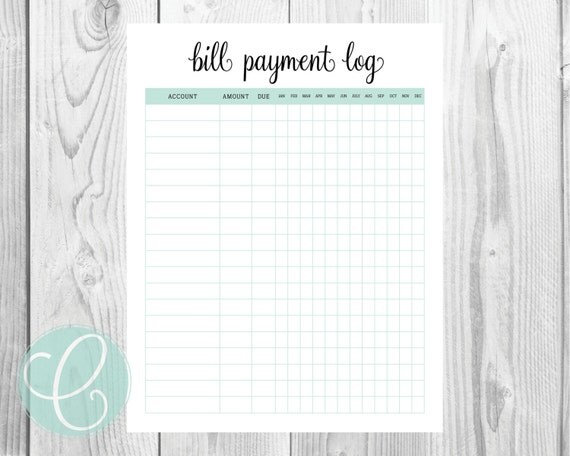Printable Bill Payment Log Financial Organization Monthly Printable Bill Payment Log Financial Organization Monthly