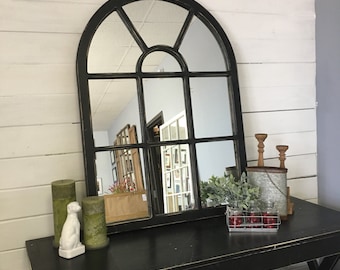 Arched Mirror, Wall Mirror, Window Mirror, Black Mirror, Large Mirror, Window Pane Mirror, Wall Mirror,Black Mirror