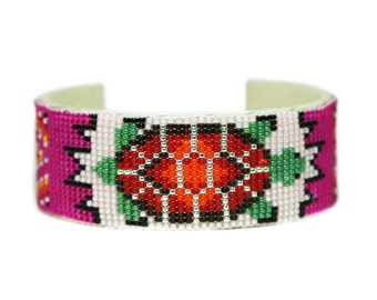 Beaded Turtle Wide Cuff Bracelet - Pink