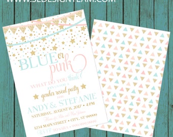 ON SALE! Gender Reveal Invitation, Confetti Gender Reveal Party Invitation, Gender Reveal Invite, gender reveal, baby reveal Blue Pink Gold