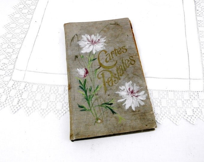 Large Antique French Postcard Album with Hand Painted Flower Pattern, Carte Postale, French Decor, Shabby, Chic, Retro, Home, Photograph