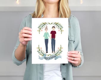 Custom portrait of couple, Custom couple illustration, personalized portrait, family illustration with pets, wedding gift, wedding portrait