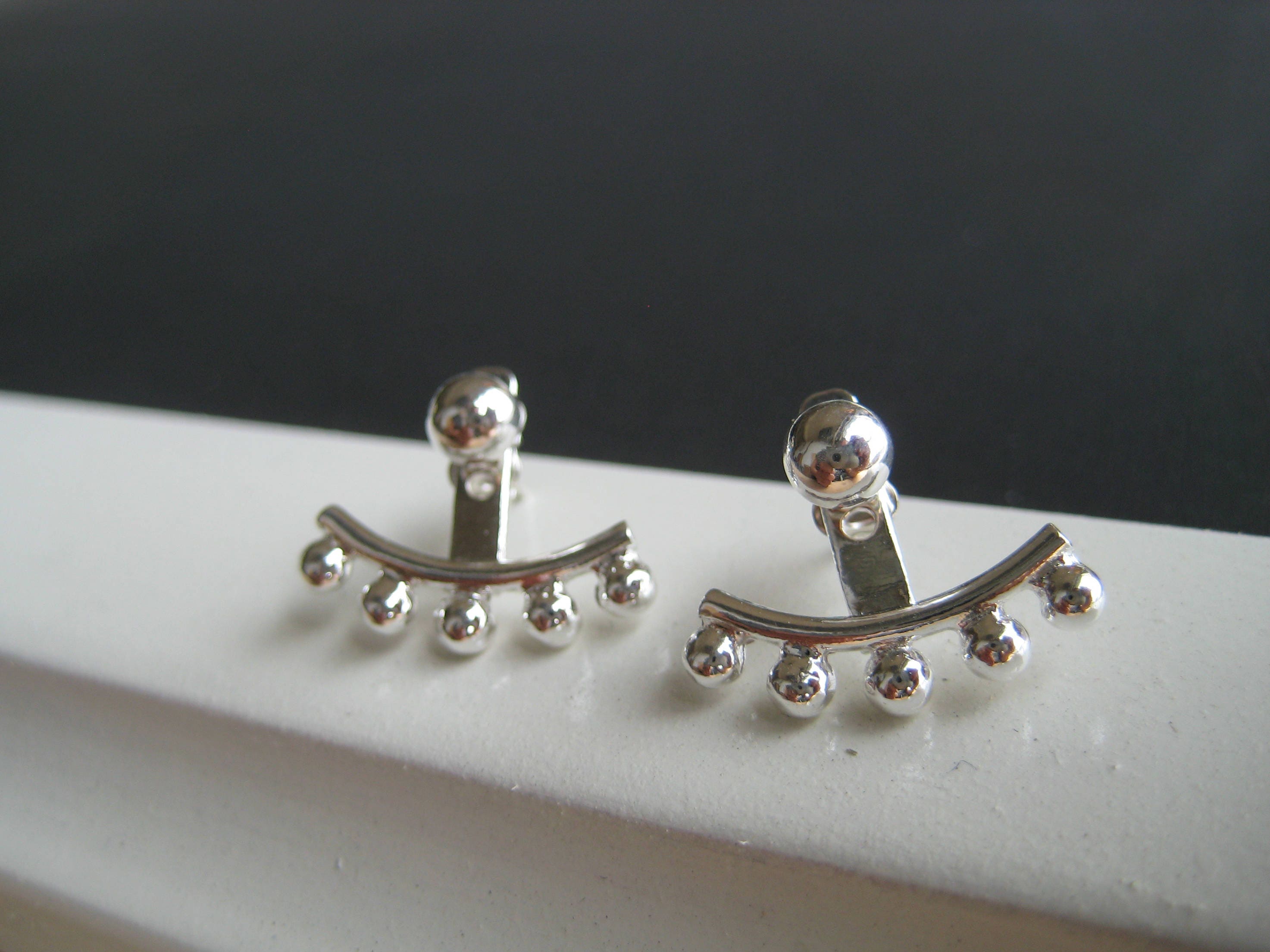 Sterling SILVER Ear Jacket. 5 Silver Balls Double Sided