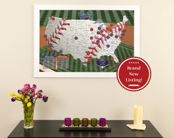 Baseball Adventures Travel Map - Ballpark Tracking Map - Baseball Map - Baseball Stadium Map - Baseball Tracking - Push Pin Travel Map