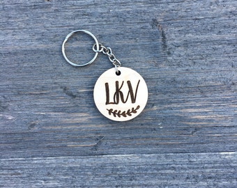 Personalized Monogram Keychain, Wood Keychain Engraved Cute Anniversary Wedding Birthday Christmas Bridesmaid Key Chain Ring Gift