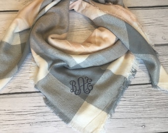 Monogrammed Blanket Scarf, Monogram Scarf, Scarf, Big Scarf, Cashmere Scarf, Grey scarf, Shawl, Soft Scarf, Monogram Gift, Customized Gift