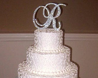 Bling Wedding Cake Topper - Crystal Sparkle Rhinestone Monogram Initial - 6" Tall | A B C D E F G H I J K L M N O P Q R S T U V W X Y Z