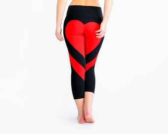 Red Heart Leggings, Heart Shape Pants, Sexy Leggings, Workout Pants, Black Leggings, Black Yoga Pants, Love Leggings, Designer Yoga Pants