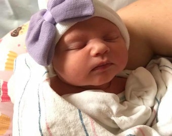 Purple newborn hat with bow, hospital hat baby girl, newborn hospital hat, girl newborn hospital hat purple hat with bow