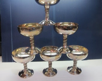 Silverplate Silver Champagne J. Perez Ruiz Wedding Sherbet Goblet Lot of 6