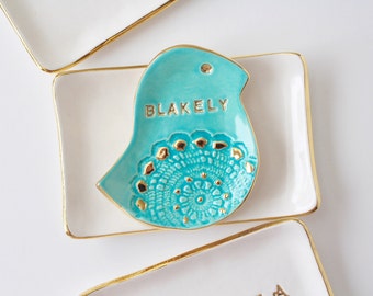 Personalized Bird Ring Dish - Custom Ring Dish - Wedding Ring Dish - Engagement Ring Dish - Ring Dish With Gold - Name Ring Dish