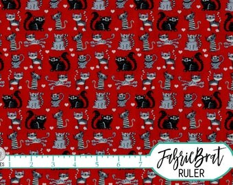 RED & BLACK CAT Fabric by the Yard Fat Quarter Kitty Fabric Black and Red Fabric Pet Fabric 100% Cotton Fabric Quilting Fabric Yardage w5-19