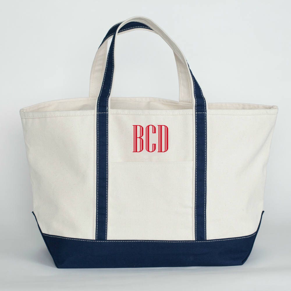 Monogrammed Boat Tote Personalized Large Canvas Tote Bag