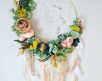 Floral Dream catcher, Dream catcher, Floral Wall Hanging, Bohemian Dreamcatcher, Nursery Dream catcher, Flower Dreamcatcher, Modern Wall Art