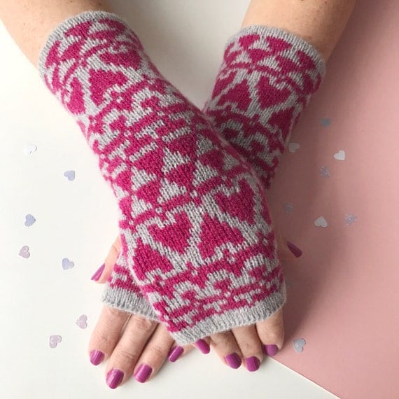 Knitted arm warmers ladies knitted heart wrist warmers knit