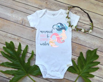 Mermaid shirt, Baby Girl Gift, Niece Gift, Mermaid Kisses and Starfish Wishes, Mermaid Party, Mermaid Birthday, Baby Shower Gift, Girl gift