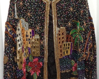 Vintage Sequin Jacket Glamorous Beaded Jacket Beaded Kimono Formal Jacket Together Jacket Christmas Bling Coat Luxury Sparkle Performance