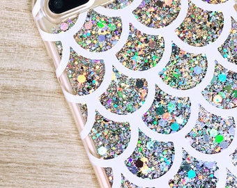 Silver Glitter iPhone Case, Mermaid Scales Phone Case, Galaxy S8 Case, iPhone 7, iPhone 7 Plus, iPhone 6s, iPhone 6 Plus, Mermaid Tail
