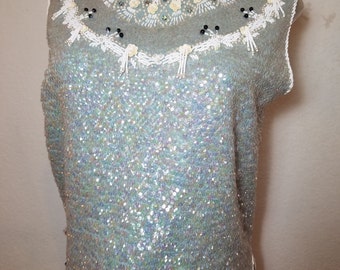 FREE SHIPPING 1950 Sequin Bead Sweater
