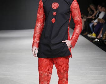 Men Linen Shirt and Pants With Embroidery