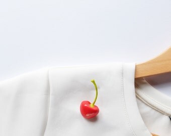 Cherry Brooch, fruit pin, clay brooch, kawaii pin, cherry bomb, cherry blossom, Polymer clay, cherry berries, tropical jewelry, candy brooch