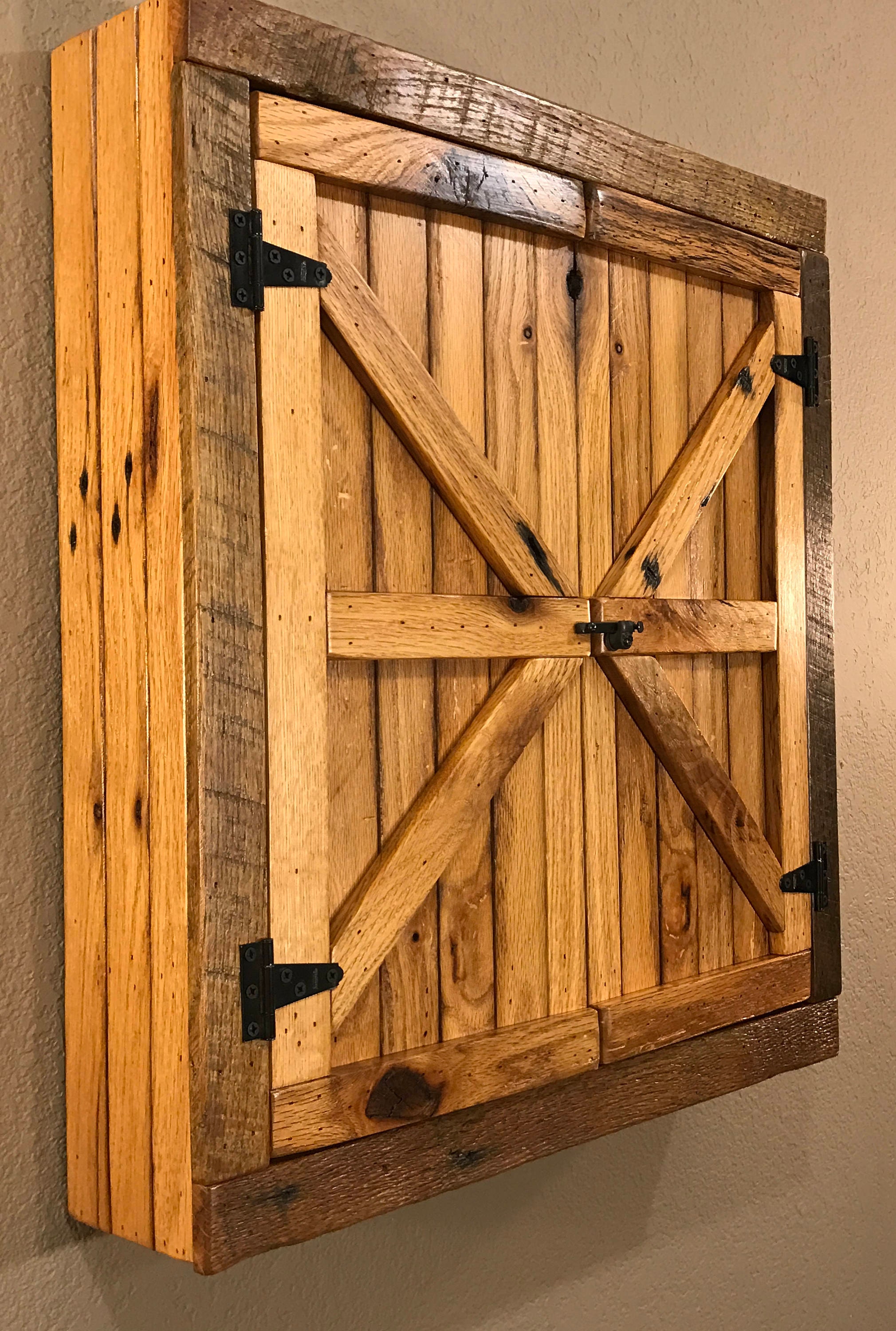 Natural Rustic Dartboard Cabinet Reclaimed Barn Wood Home