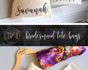 Personalized Tote Bag - Bridesmaid Totes - Bridal Party Maid of Honor Tote - Bridal Party Tote Bag With Bow