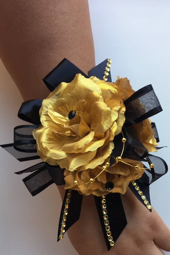 Gold And Black Wrist Corsage Black And Gold Corsage Prom 