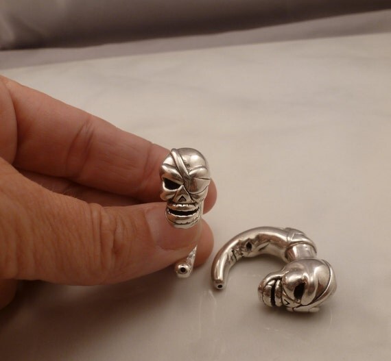 Vintage Sterling Silver Pirates Earrings Gauges Pierced Estate