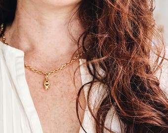 Chunky gold chain necklace, Gold chunky chain necklace, Gold pendant necklace, Byzantine jewelry, Heavy chain