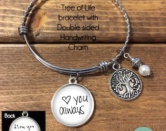 Custom Handwriting Bracelet - Handwriting Jewelry - Handwriting Bracelet, Keepsake Bracelet, Tree of life, Loved Ones Handwriting Jewelry