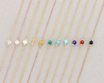 Gemstone Necklace·Dainty Gold Necklace ·Birthstone Necklace·Gift for Mothers·Daughters Simple·14k Gold Filled, Rose Gold or Sterling Silver