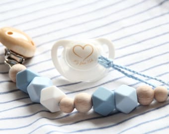 Blue silicone pacifier clip / Dummy chain / Stylish teething pacifier holder / Beads are safe for teething