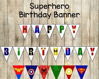 Superhero Birthday Banner // Printable Superhero Happy Birthday Banner // Superhero Party Banner // Superhero Birthday // Superhero Decor