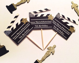 Personalized Movie Clapperboard Cupcake Toppers | Hollywood Party Decor | Movie Night | Movie Theme | Hollywood Theme)
