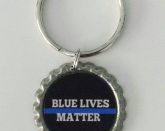 Blue lives matter-police keychain -thin blue line-gifts --police lives matter-gift for her-gift for him