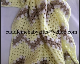 Baby Shower Handmade Chevron Crochet Baby Blanket Baby Yellow Brown White Baby Afghan Baby Shower Gift Baby Neutral Gender