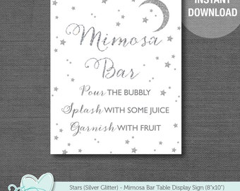 Silver Glitter Stars Mimosa Bar Sign Printable, Baby Shower Decor, Baby Shower Sign, Grey, Gray, Boy, Girl, Gender Neutral, Gender Reveal,5S
