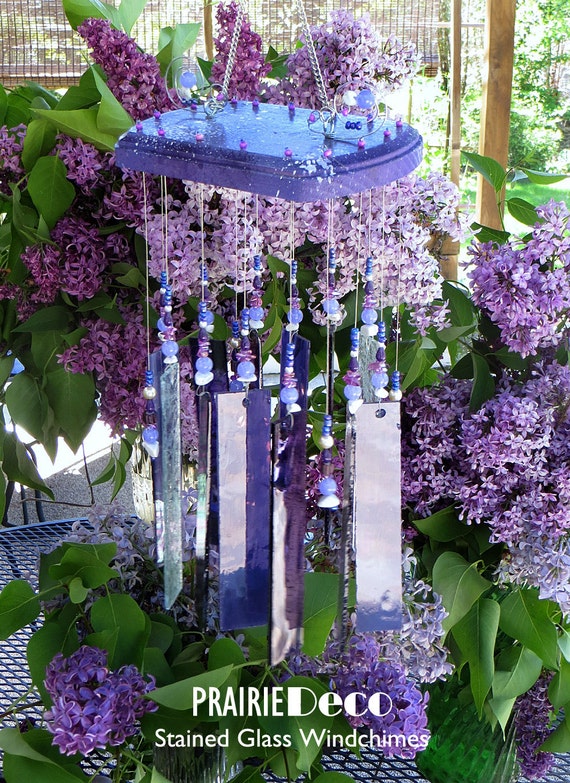 Stained Glass Wind Chime Lavender Purple Periwinkle Stained Glass Wind Chime Lavender Purple Periwinkle Patio Wall Art Birthday