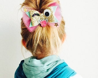 Emoji Wink Hair Bow - Emoji Wink hair clip, Emoji Wink headband, Emoji glitter bow 3 WEEK TURNAROUND