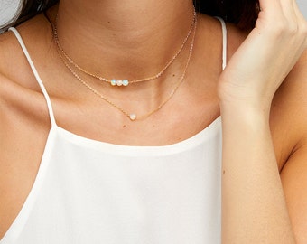REAL Opal Necklace, Genuine Opal Choker, Choose Number of Beads, Delicate Opal in Gold Fill, Sterling Silver Rose Gold Fill -5mm Opal B1