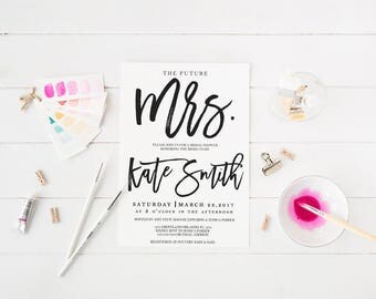 Black and White Bridal Shower Invitation Wedding Party Invitation Hens Party Bachelorette Party Invite The Future Mrs Invitation Printable