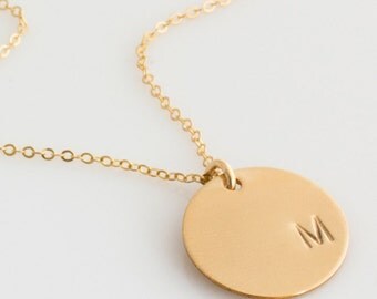 Personalized Disk Necklace,Gold Initial Necklace,Custom Bridesmaids Gift,Gold Circle Necklace,14k Gold,Sterling Silver,LEILAjewelryshop,N261