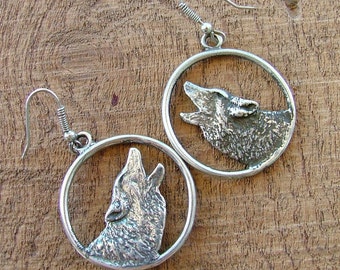 Howling Wolves Sterling Silver Hoop Earrings