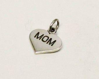 MOM, HEART, CHARM, Mom Gift, Mothers Day Gift, New Mom Gift Basket, Gift For Mom, Gift For Mother, Charms Only, Silver Heart, Heart Charms