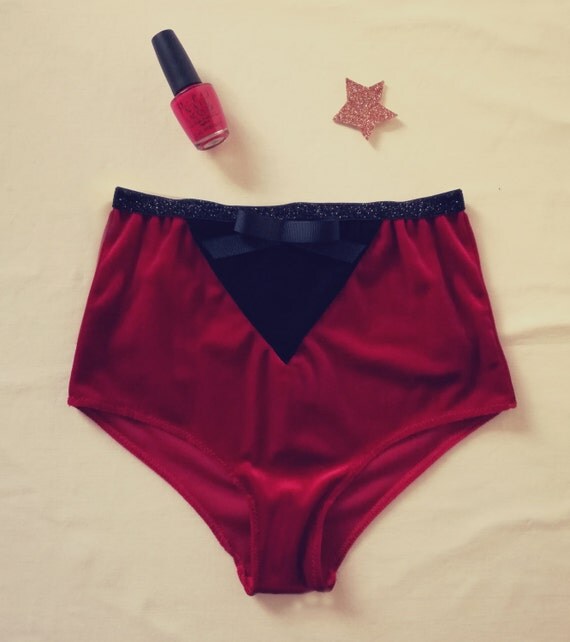 High Waist Red & Black Velvet Panties/High Waist