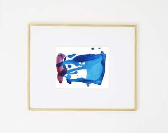 Abstract Contemporary Original Watercolor Painting, blue, purple, red, 8 x 10" expressionist art "Painting 928" modern minimal colorful art