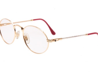 Laura Savini - Fred rope designed temples round / oval golden plated eyeglasses frames, NOS Vintage spectacles 1980s