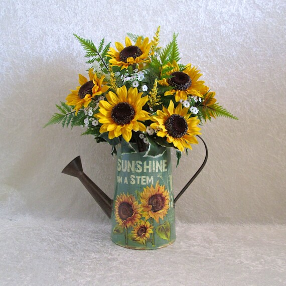 Silk Sunflower Arrangement in a Watering Can Silk Floral